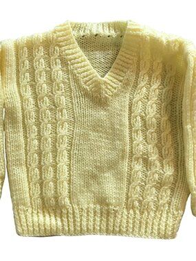 Handmade Toddler Sweater Yellow Cable Knit V-Neck Long Sleeve App 12 Month Size